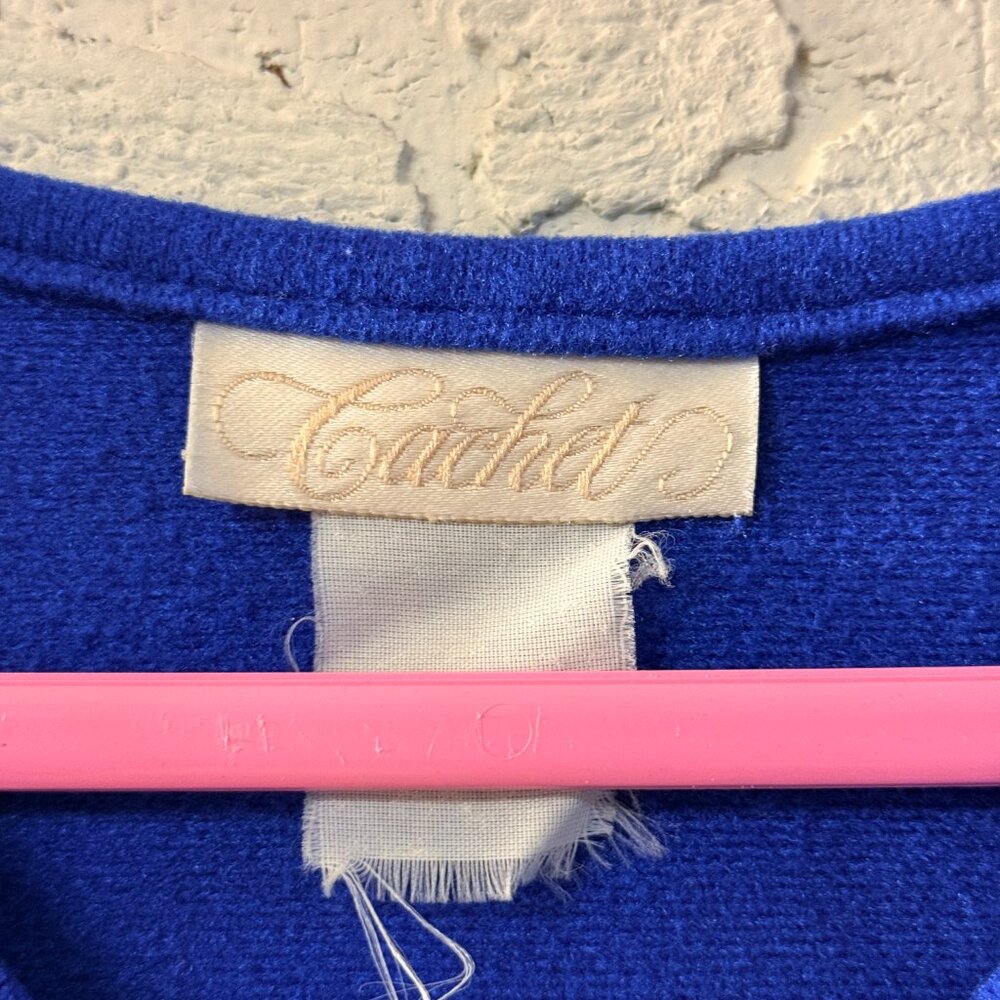 Vintage Cuddle Royal Blue House Dress Snap Front Embroidered Yoke Robe L - Picture 5 of 10